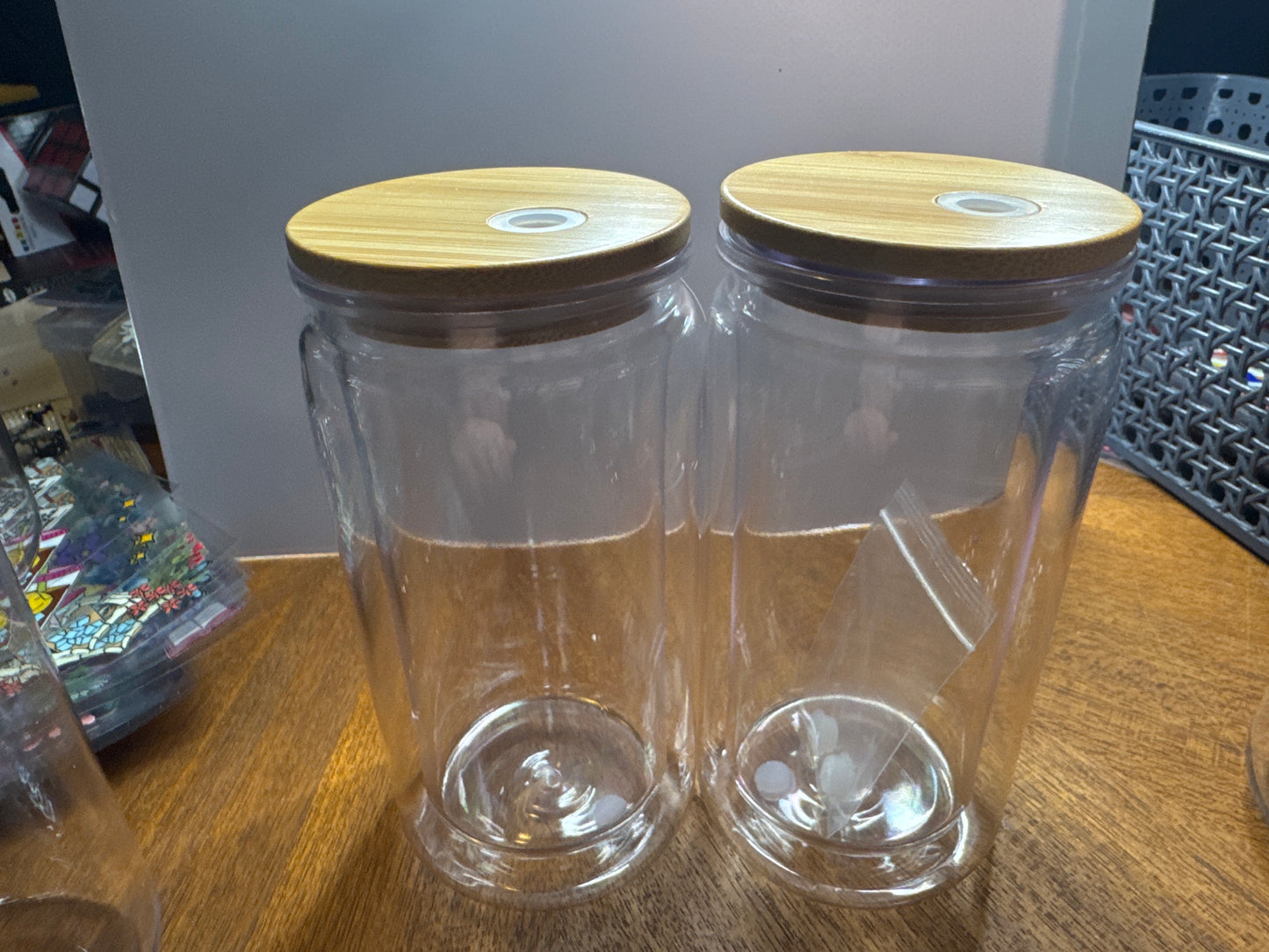 Acrylic snow globe with wood lid